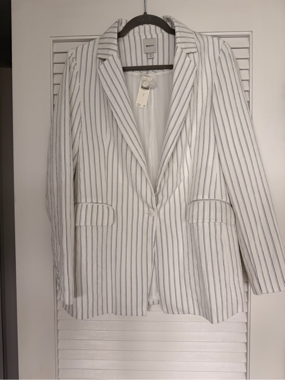 Anthropologie Maeve White Blazer with Pinstripes
